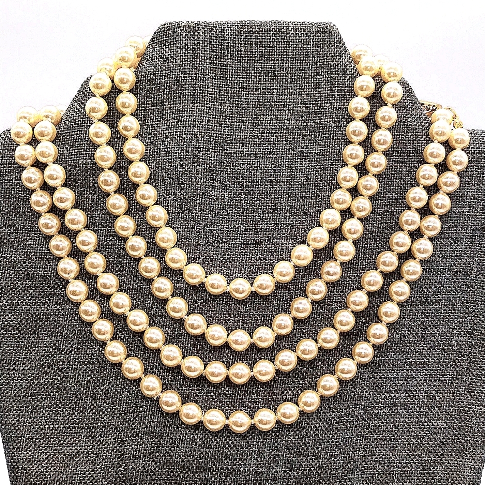1970s 60" MONET Vintage Oyster Cream Knotted Glass Pearl Necklace-Rare-Unworn!